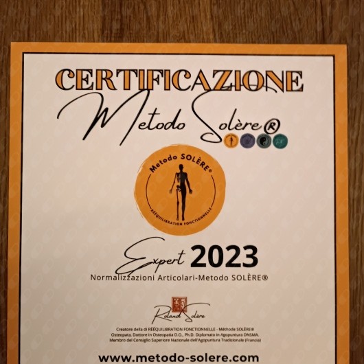 Certificazione Expert Metodo Solère 2023 del Dott. Mennilli